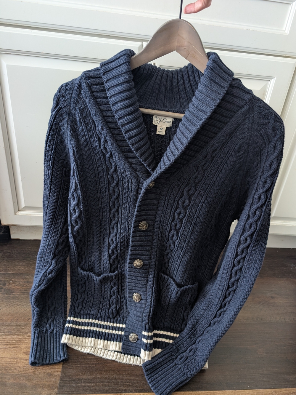 Chic J. Crew Mens Navy Cable-Knit Shawl Collar Cardigan Sweater Medium